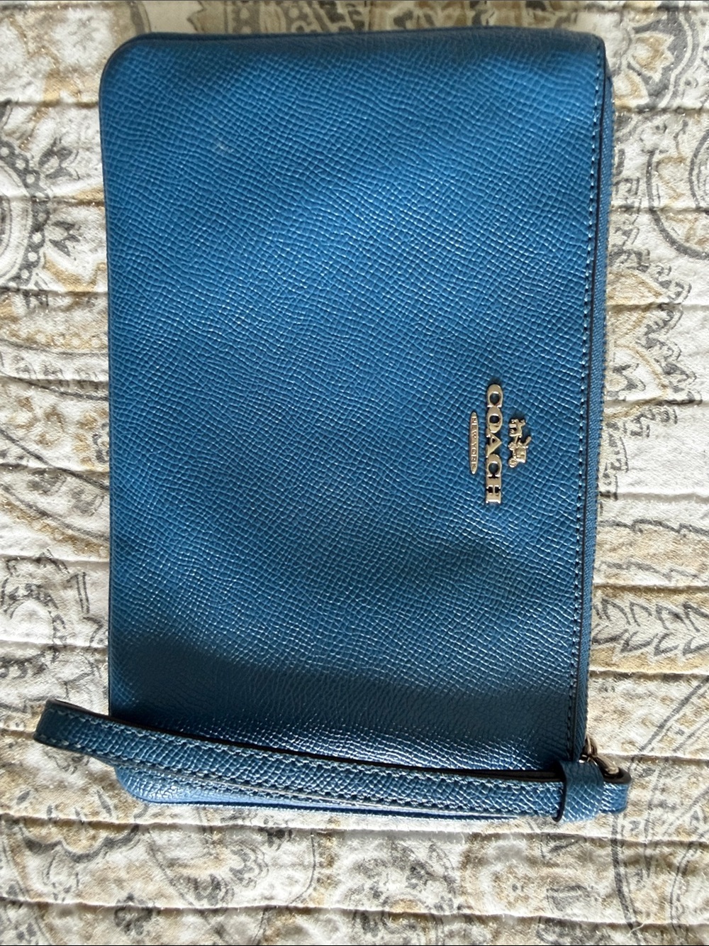 Coach saffiano leather zip-around wristlet/phone wallet